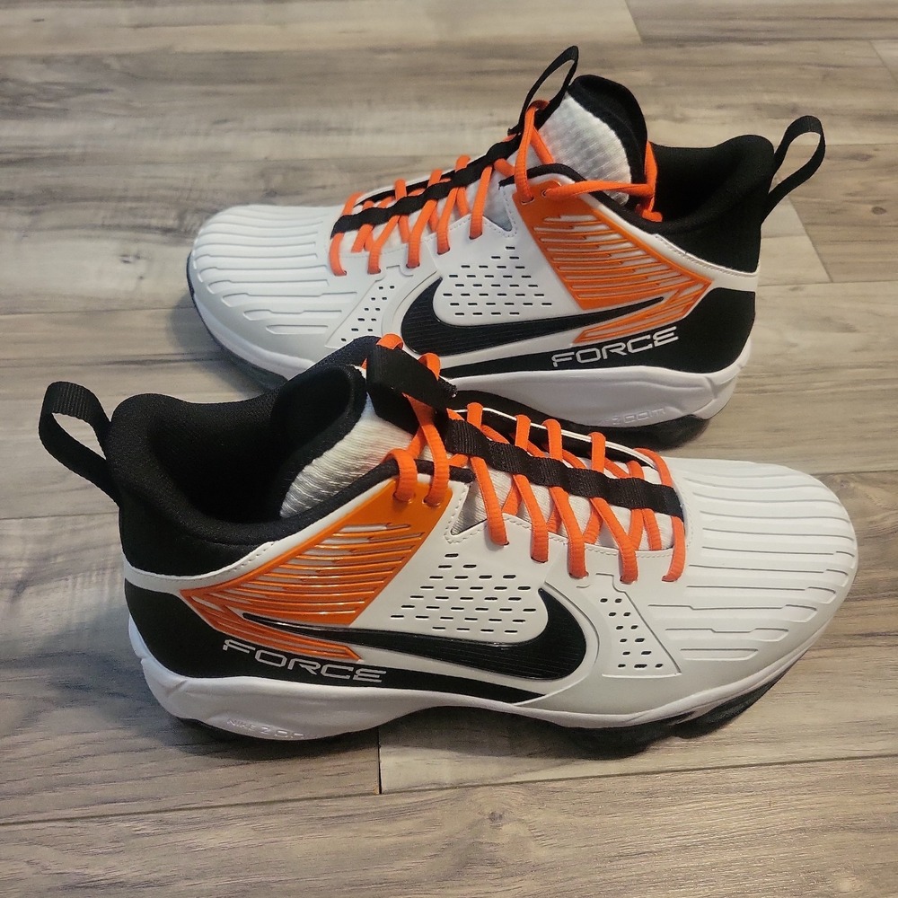 Nike Force Football Baseball Cleats Mens 13.5 White Orange Black Athletic Shoes